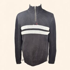 Polo Jeans Company Ralph Lauren L/G Knit‎ Quarter Zip Sweater Gray White Stripes